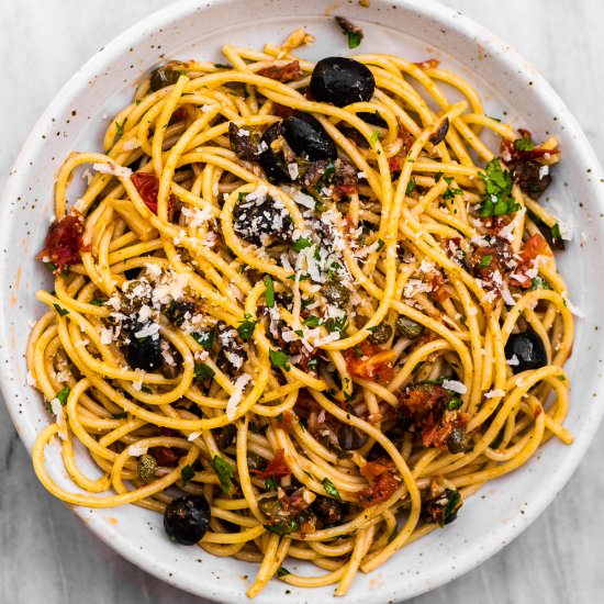 Pasta Puttanesca - Recipe photo by The Endless Meal