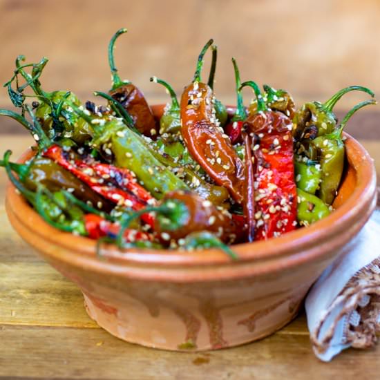 blistered sesame shishito peppers - Recipe photo by a zest for life