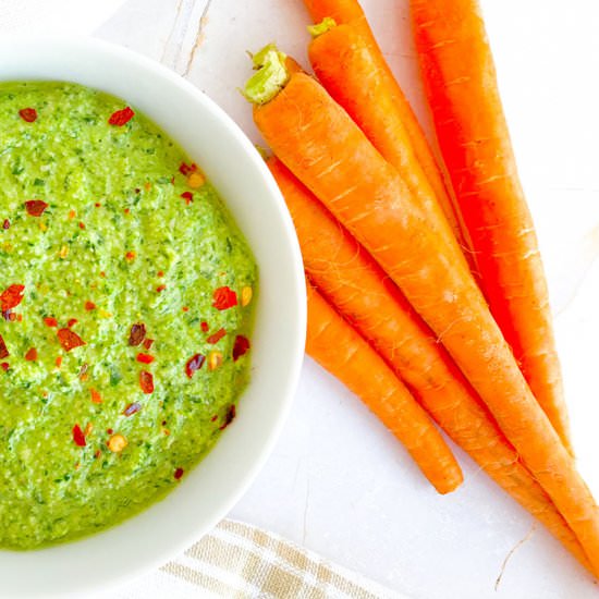 Vegan Carrot Top Pesto - Recipe photo by Revelinplants