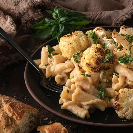 Roasted Cauliflower Alfredo - Recipe photo by Liv Vegan Strong