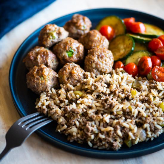 Cajun Meatballs and Dirty Rice - Recipe photo by dudethatcookz