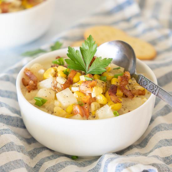 Potato Chowder with Corn and Bacon - Recipe photo by HealthStartsintheKitchen