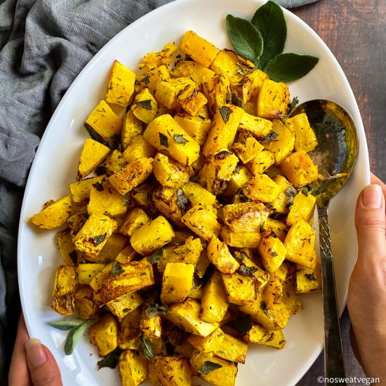 Air Fryer Butternut Squash - Recipe photo by No Sweat Vegan