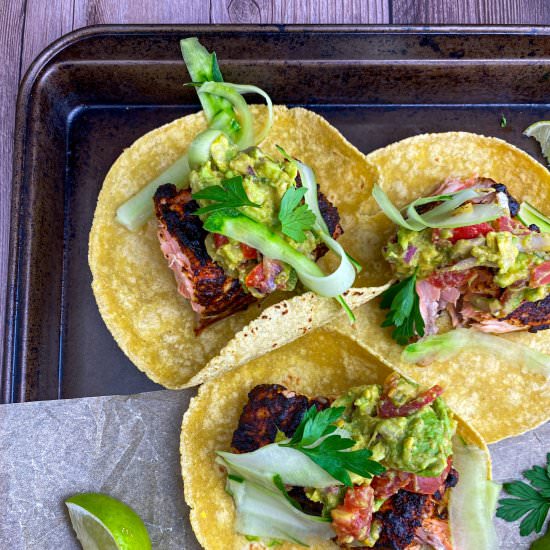 Blackened Salmon Avocado Tacos - Recipe photo by TastefullyGrace