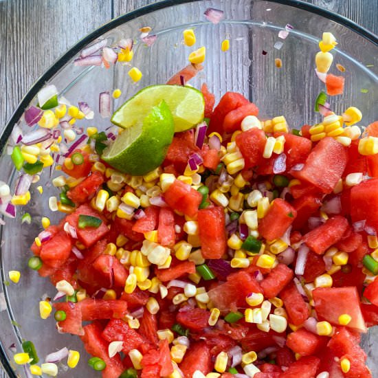 Watermelon, Corn & Lime Salsa - Recipe photo by TastefullyGrace
