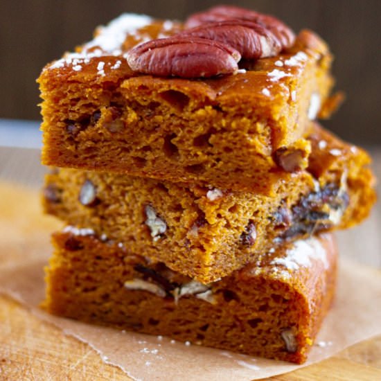 Gluten Free Vegan Pumpkin Cake Bars - Recipe photo by sweeterthanoats