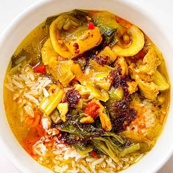 Easy Vegan Curry Chicken Soup - Recipe photo by bakeroise