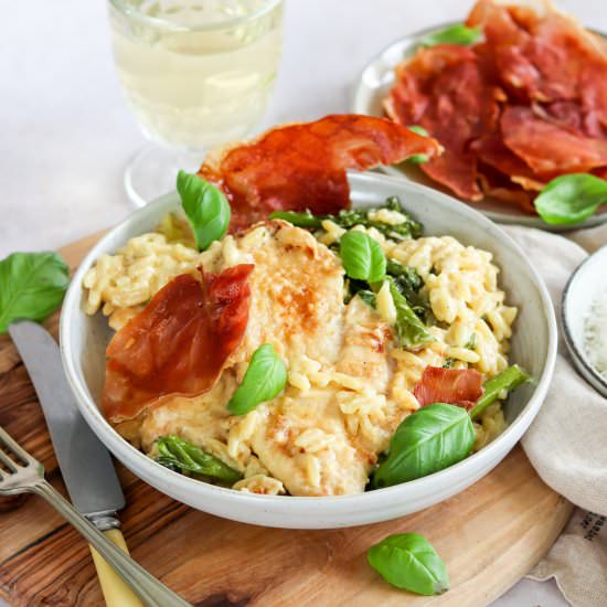 Creamy Chicken Orzo with Prosciutto - Recipe photo by CurlysCooking