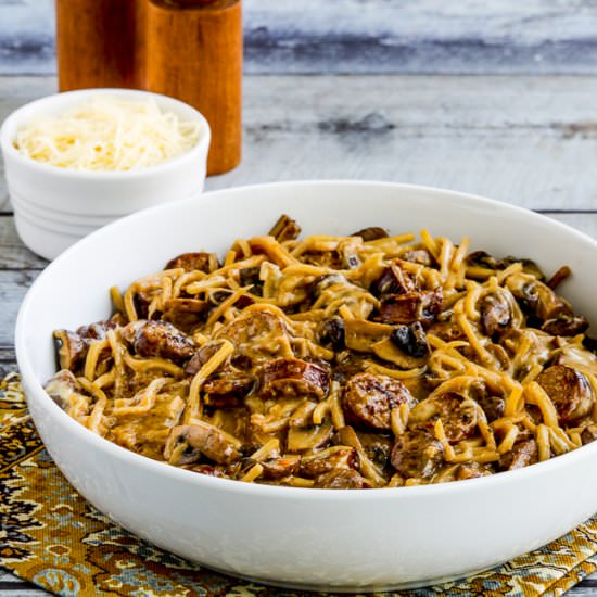 Pasta with Sausage and Mushrooms - Recipe photo by kalynskitchen