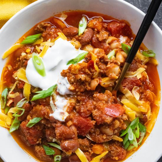Chorizo Chili with Hominy - Recipe photo by JawnsICooked