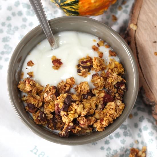 Chocolate Pecan Pumpkin Granola - Recipe photo by momvstheboys