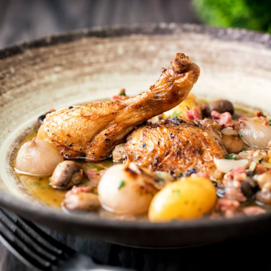 Coq Au Vin Blanc - Recipe photo by Brian Jones