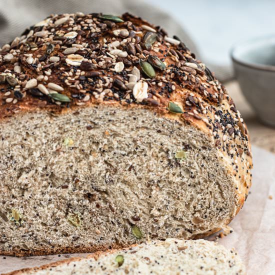 Mulitseed No-Knead Dutch Oven Bread - Recipe photo by Thedeliciousplate