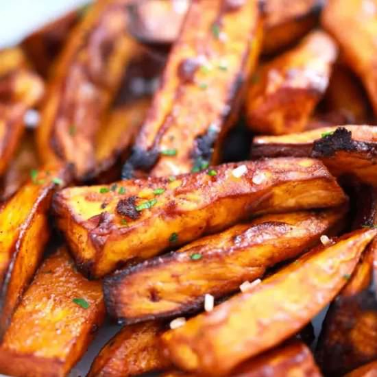 Air Fryer Sweet Potato Wedges - Recipe photo by peasandpeonies