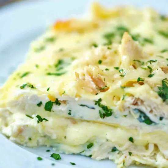 Chicken Alfredo Lasagna - Recipe photo by peasandpeonies