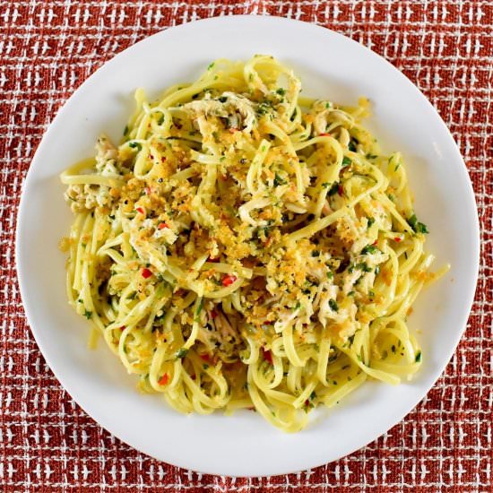 "Crab" Linguine with Hericium - Recipe photo by The Intrepid Eater
