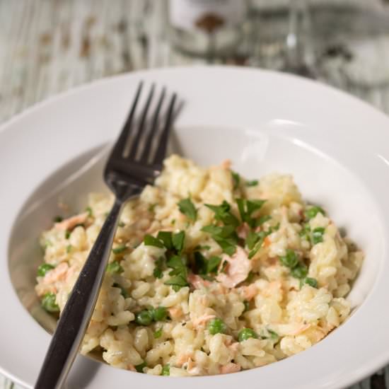 Creamy Salmon Risotto With Peas - Recipe photo by neilshealthymeals