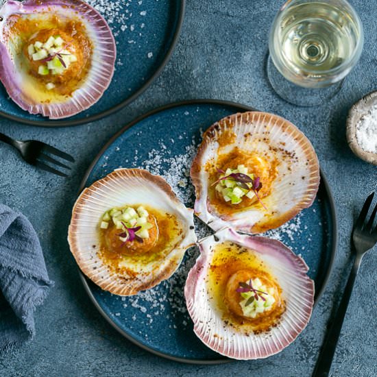 Baked Scallops with Miso Butter - Recipe photo by between2kitchens