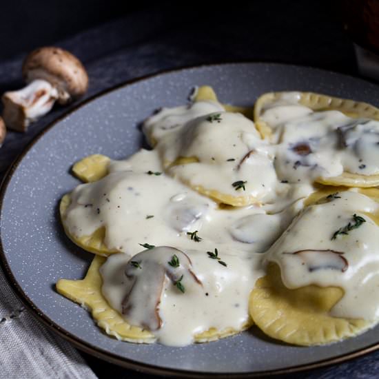 Pumpkin Ravioli with Mushroom Cream - Recipe photo by The HoneyBee