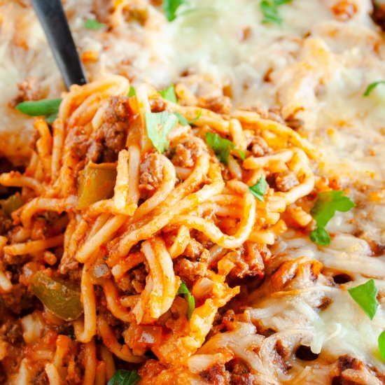 Baked Spaghetti Casserole - Recipe photo by thedarlingapron