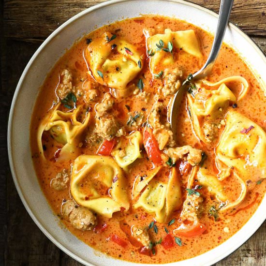Creamy Tortellini Soup with Sausage - Recipe photo by servingdumplings