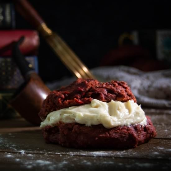 Red Velvet Scones and Vanilla Cream - Recipe photo by thelibrarykitchen