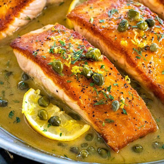 Salmon Piccata - Recipe photo by Jessica Gavin