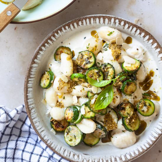 Creamy Pesto Gnocchi with Zucchini - Recipe photo by vibrantplate