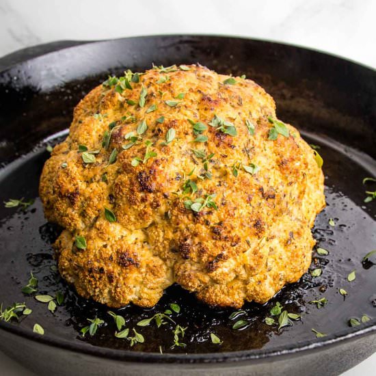 Whole Roasted Cauliflower - Recipe photo by Debra Klein