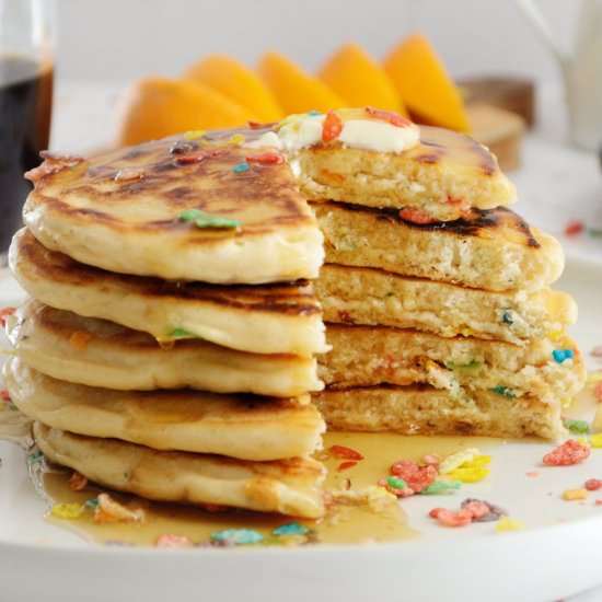 Fruity Pebble Pancakes - Recipe photo by joytothefood