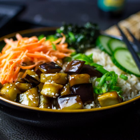 Teriyaki Aubergine Donburi - Recipe photo by somebodyfeedseb
