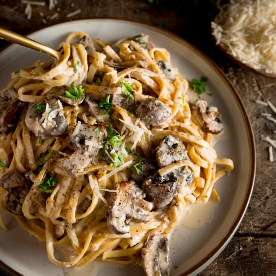 Creamy Mushroom Pasta - Recipe photo by KitchenSanctuary
