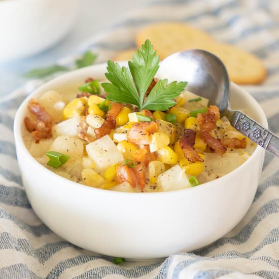 Potato Chowder with Corn and Bacon - Recipe photo by HealthStartsintheKitchen