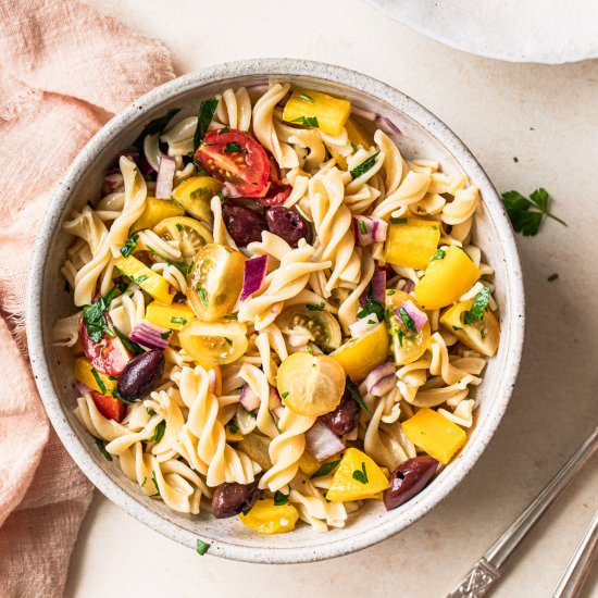 Mediterranean Style Pasta Salad - Recipe photo by Our Nourishing Table