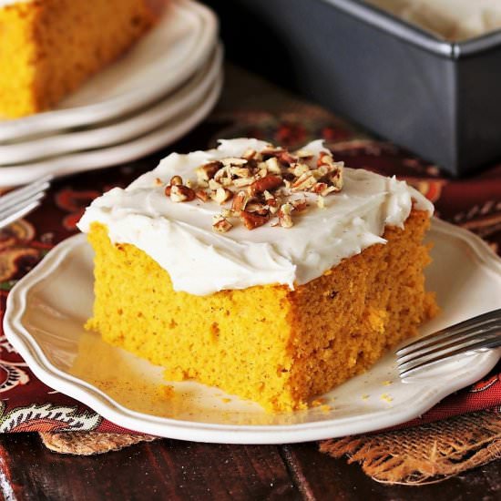 Yellow Cake Mix Pumpkin Cake - Recipe photo by thekitchenismyplayground