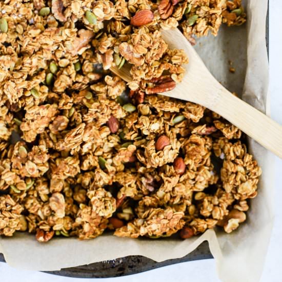 Healthy Pumpkin Granola - Recipe photo by rootsandradishes