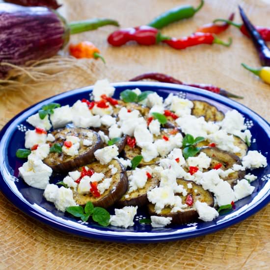 Grilled eggplant with goat cheese - Recipe photo by mecooks.com