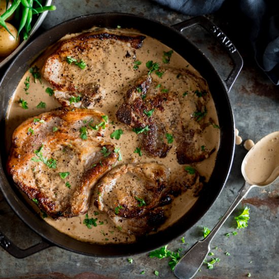 Pork Chops + Creamy Mustard Sauce - Recipe photo by KitchenSanctuary