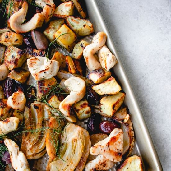 Sheet Pan Chicken w/Fennel & Olives - Recipe photo by healmedelicious