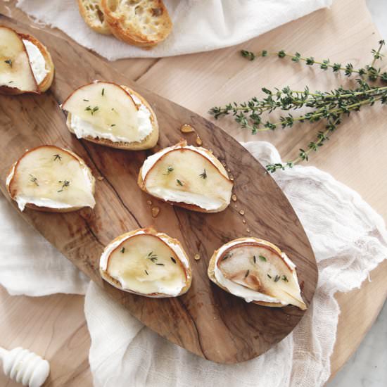 Pear & Whipped Goat Cheese Crostini - Recipe photo by The Merrythought