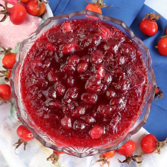 Rosehip Cranberry Sauce - Recipe photo by veryveganval