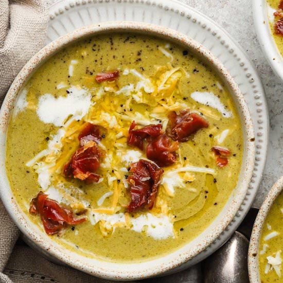 Broccolini & Cheddar Soup - Recipe photo by lindseyeatsla