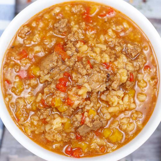 Instant Pot Stuffed Pepper Soup - Recipe photo by ToSimplyInspire