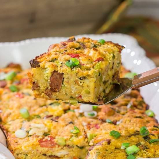 Cajun Cornbread Biscuit Dressing - Recipe photo by spicedblog