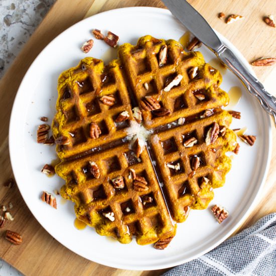 Easy AIP Pumpkin Blender Waffles - Recipe photo by HurriedHealthNut