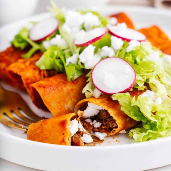 Red Enchiladas Made Vegan - Recipe photo by brokebankvegan