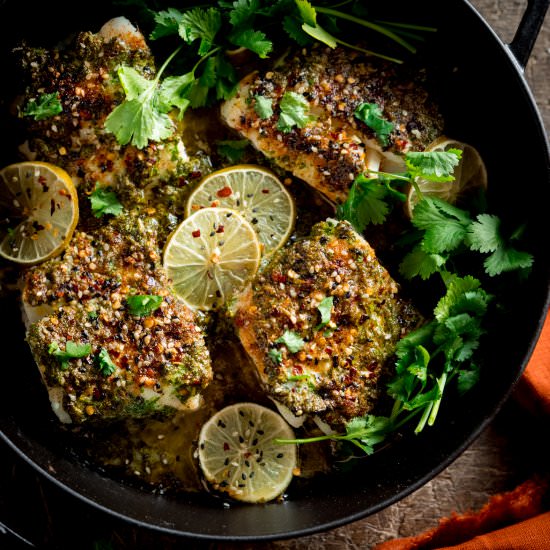 Easy Cod Bake with Coriander & Lime - Recipe photo by KitchenSanctuary