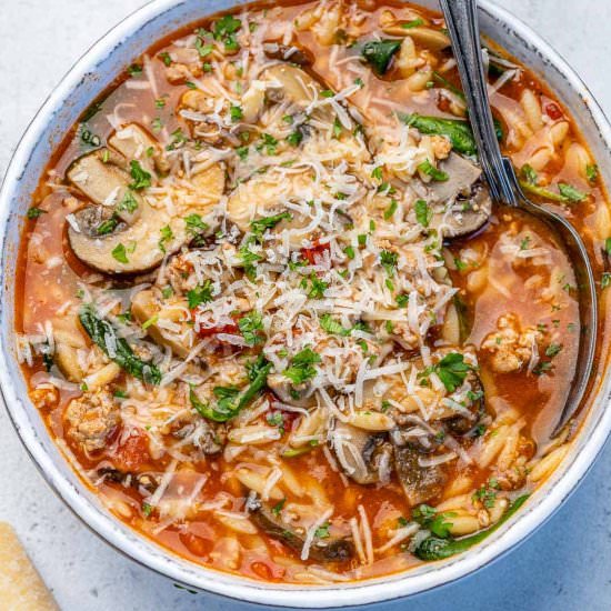 LEMON AND PARMESAN CHICKEN ORZO SOU - Recipe photo by healthyfitnessmeals