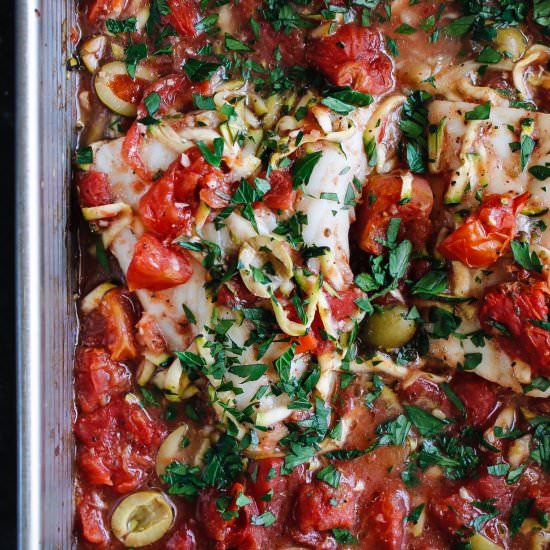Baked Fish with Tomatoes & Olives - Recipe photo by thefigjar
