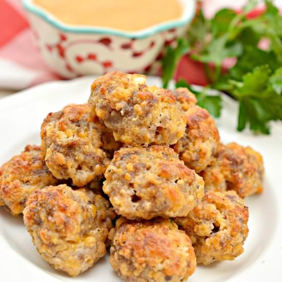 KETO CREAM CHEESE SAUSAGE BALLS - Recipe photo by Stylish Cravings
